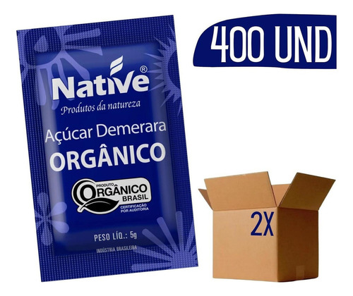 400un Açucar Organico Demerara Sache 5g Native + Brinde