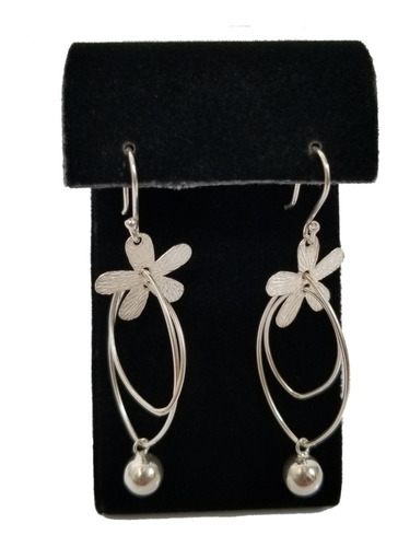 Aretes Para Mujer Flores Colgantes Texturada Joya Plata 950