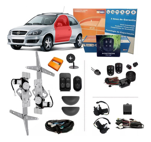 Kit Vidro Elétrico Celta 2 Portas Alarme Positron Trava