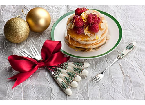 Juego De 6 Tenedores De Reposteria Diseño Arbol De Navidad Blanco Navideño