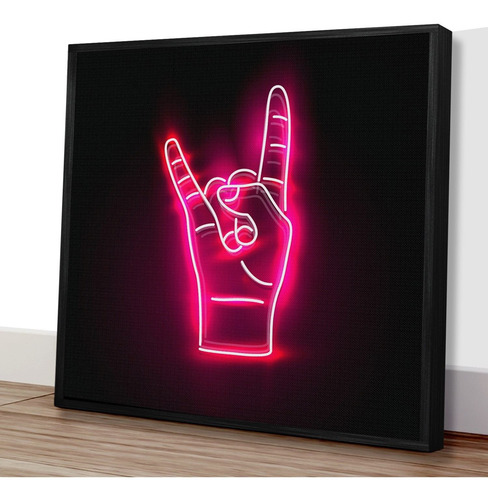 Imagem 3 de 4 de Quadro Decorativo 60x60 - Neon Mão Rock And Roll 1