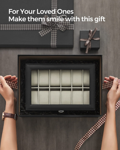 Watch Box Songmics De 12 Ranuras Con Tapa De Cristal Y Cojin