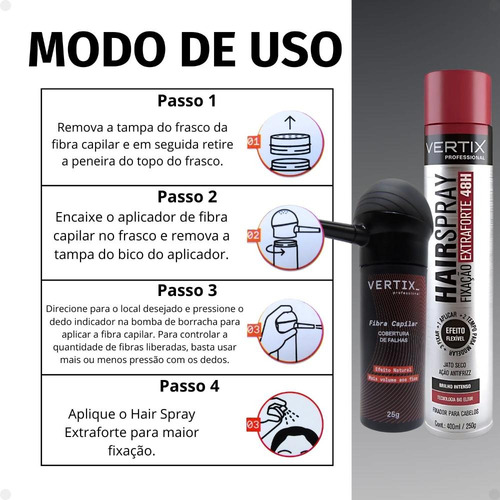 Fibra Castanho Escuro, Aplicador E Spray Extraforte Vertix