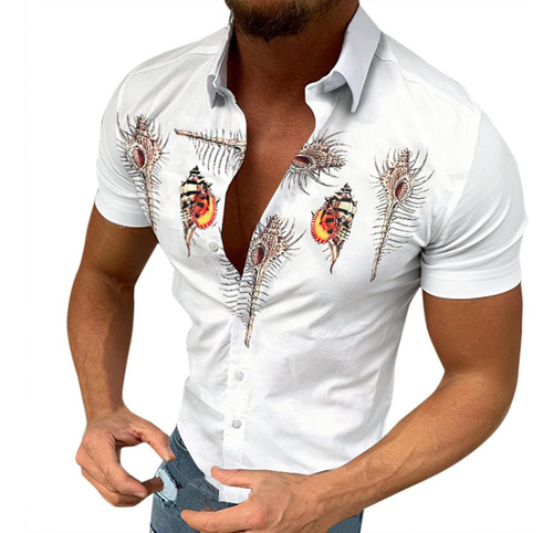 Camisa Hawaiana Para Hombre Estampado Floral Boton Lino