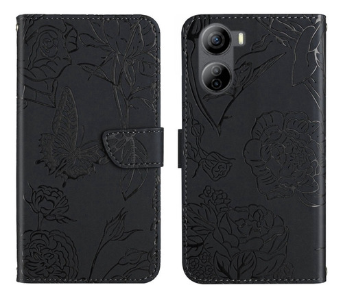 Funda De Piel Con Relieve De Peonías Y Mariposas For Zte