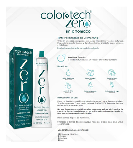 Tinte Nutrapel Colortech Zero Sin Amoniaco 20 Vol. 7.46 Rubio Cobrizo Rojizo
