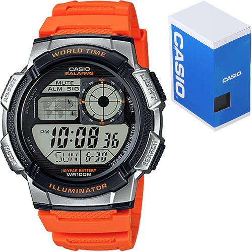 Reloj Casio Ae1000 Naranja Sumergible Bateria 10 Años