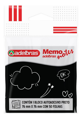 Bloco De Recado Autoadesivo Memonote Preto 76x76 50fls