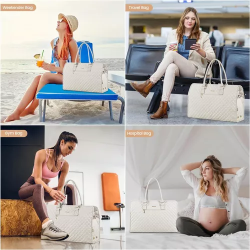 Bolsas de fin de semana para mujer, bolsa de viaje grande con compartimento  para zapatos, bolsa de mano con funda para carrito, Beige, Bolsa Weekender