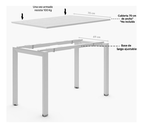 Base De Escritorio Extensible 140 - 200 X 70 Gris Claro Form