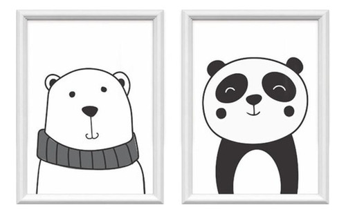 Kit 2 Quadros Decorativos Meu Rodapé 34x44 Urso E Panda
