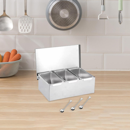 Caja De Condimentos De Acero Inoxidable, 3 Rejillas Para