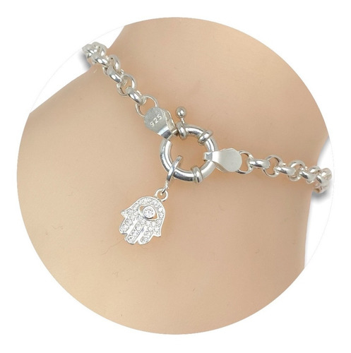 Pulsera Rolo Con Dije Mano De Fátima Plata 925