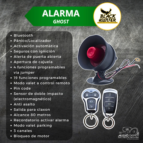 Kit Alarma Automovil Black Hunter + 5 Actuador + 4 Relevador