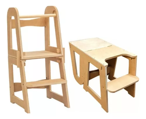 Torre de aprendizaje, silla evolutiva, silla Montessori de madera