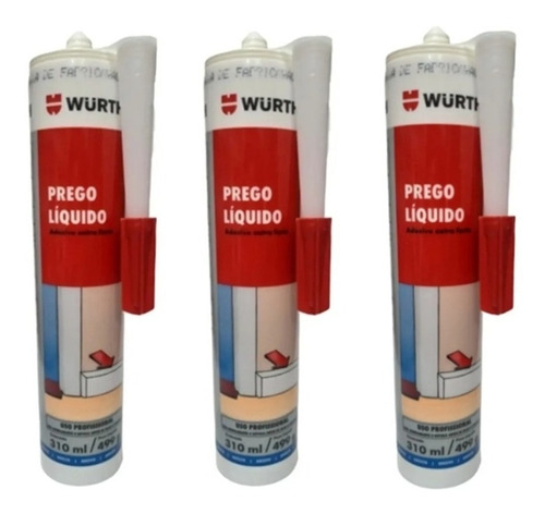 3 Prego Líquido Adesivo Selante Extra Forte 310ml Wurth