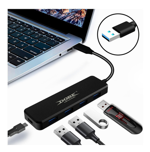 Hub Usb 3.0 4 Puertos Para Ps5 One S Swicth X 360 Pc Laptop Color Negro