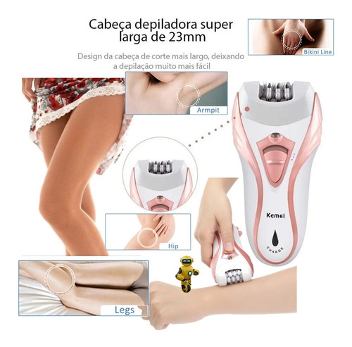 Imagem 7 de 8 de Depilado De Pelos Feminino Multiuso 3 Em1 Seco Molhado S/fio