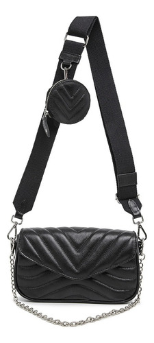 Bolsa Com Bolsinha Porta Moeda Couro Legítimo Com Corrente Cor Preto