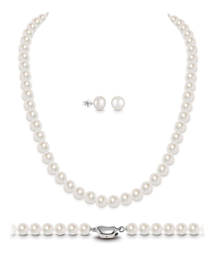 Collar De Perlas De Una Sola Hebra Para Mujer (18 Pulgadas, 
