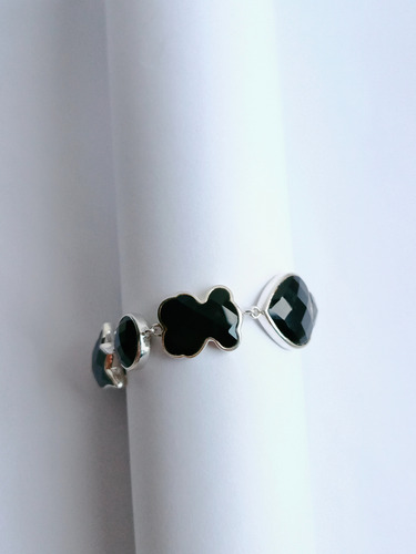 Pulsera Tous Colors Ónix Facetado Original Plata Starling Agua 19 Cm (Usado)
