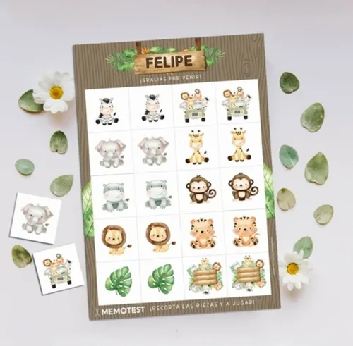 X10 Juego Memotest Personalizados Souvenir Sorpresitas Selva