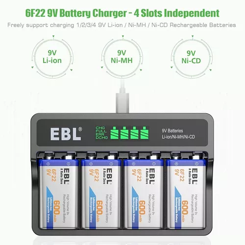 EBL 9 V 600 mAh baterías de litio-ion recargables o cargador 9V o batería  con cargador