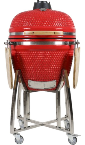 Kamado Pampa Rojo 21` Con Carro Acero Inox Y Madera