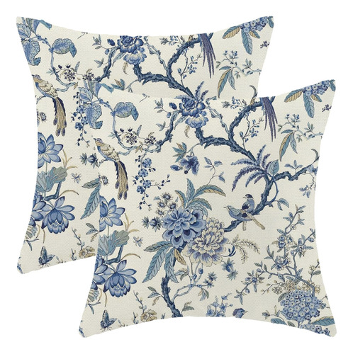 Funda De Almohada Pájaros Florales Primavera 60x60 Cm Azul