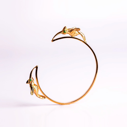 Brazalete Colibrí Chapa De Oro 22k Ojos Verdes