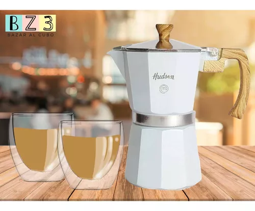 Set Caja Cafetera Blanca Hudson + 2 Taza Vidrio Termicas Bz3