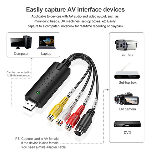 Cartão De Captura Usb Para Digital Win 7/8/10 Box Tv Vcr Vhs