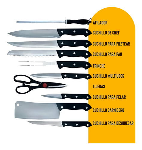 Juego De Cuchillos 10 Piezas Con Tabla De Madera Cocina
