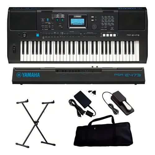 Teclado Yamaha Psr-e473 Arranjador Kit Capa Suporte E Pedal