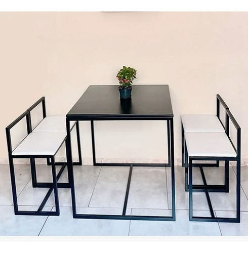 Conjunto Mesa 4 Cadeiras Pequena Estofado Branco Black Box Cor Preto Desenho Do Tecido Das Cadeiras Madeira
