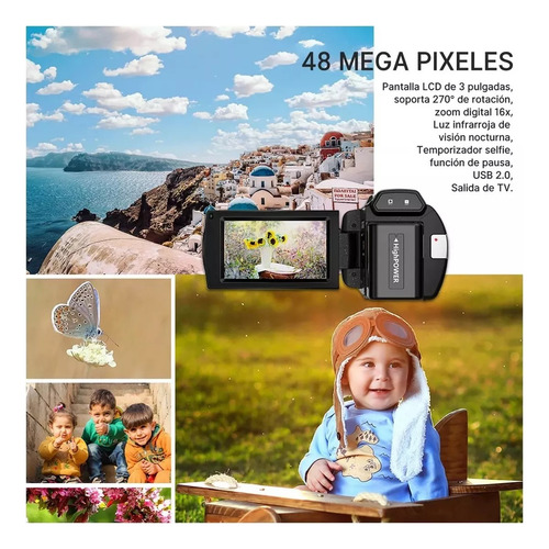 Videocámara Dv 4k 60 Fps 3.0 Pulgadas 18x Visión Nocturna Color Negro