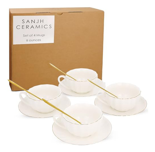 Juego De 4 Tazas De Capuchino De 8 Oz - Juego De 4 Tazas De