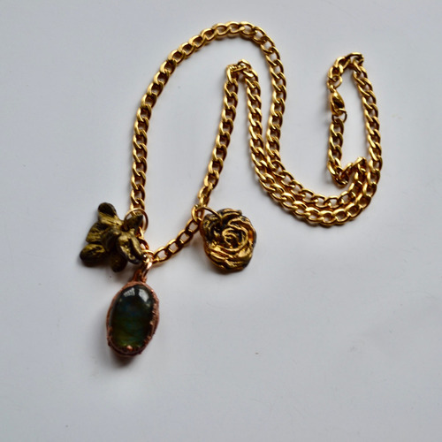 Collar Piedra Labradorita, Flores, Joyeria De Autor, Cod1