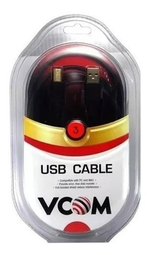 Cable Usb Impresora Vcom 3 Metros Certificado Alta Calidad