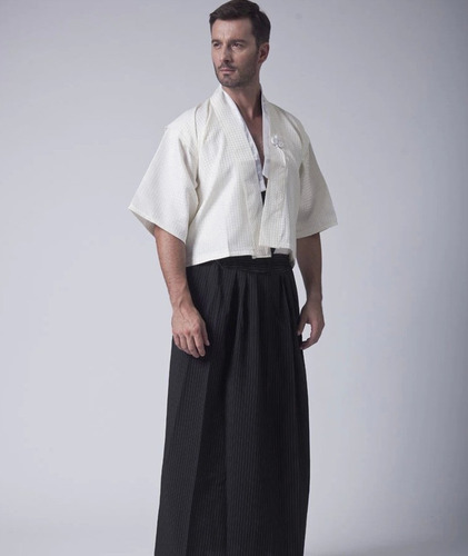 Kimono Guerrero Negro Tradicional Yukata Haori Samurái Para