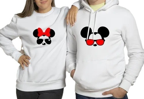 Buzo Buso Saco Hoodies Blanco Pareja Cara De Minnie Y Mickey