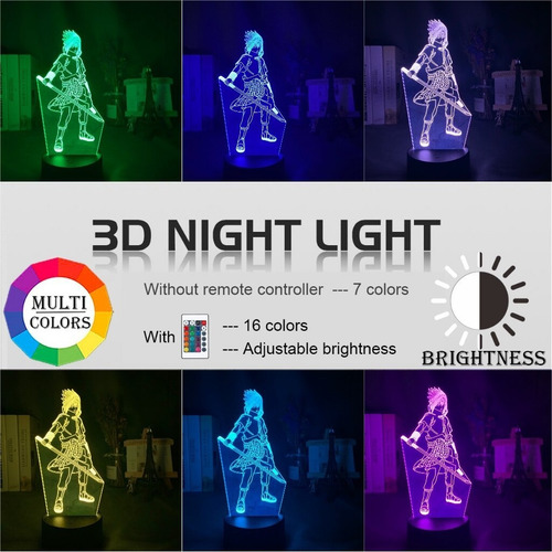 3d Led Luz De Noche Uchiha Sasuke Figura De La Lámpara Para