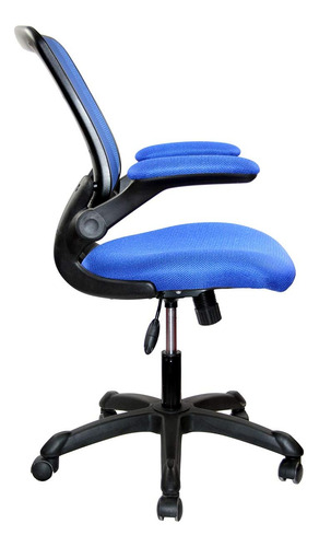 Silla De Oficina De Malla Con Brazos Abatibles. Color Azul