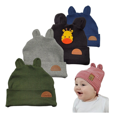 Kit 4 Gorro Orelinha Bebê Algodão