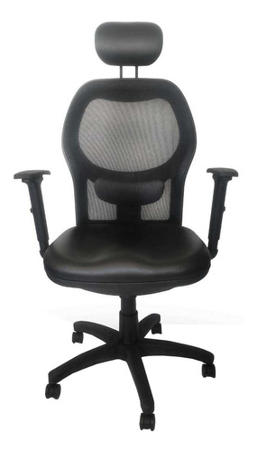 Silla de escritorio MRB City con apoya cabezas gamer ergonómica  negra con tapizado de cuero sintético y mesh