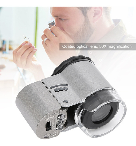 Lupa De Microscopio 50x Mini Portátil Con Moneda Led
