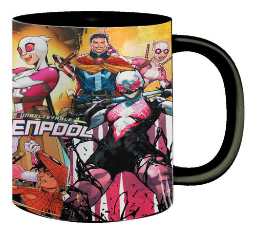 Caneca De Porcelana Vilã Marvel Gwenpool Rosa Quadrinhos