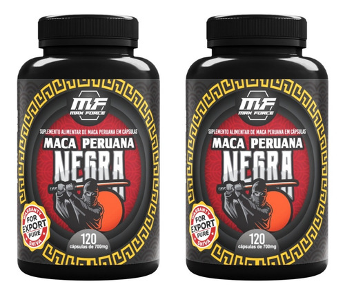 Kit 2 Potes Maca Peruana Negra Max Force 100% Pura 240 Caps