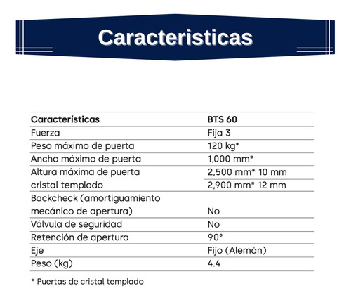Bisagra Hidraulica Dorma Bts60 120kg Entrada Rectangular