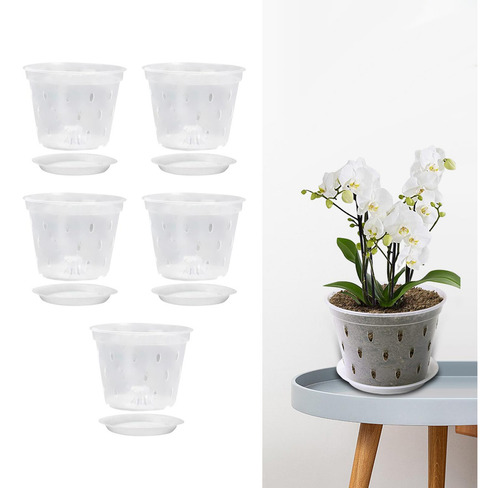 Qmx Macetas Para Orquídeas Con Con Platillo De 5 Pulgadas